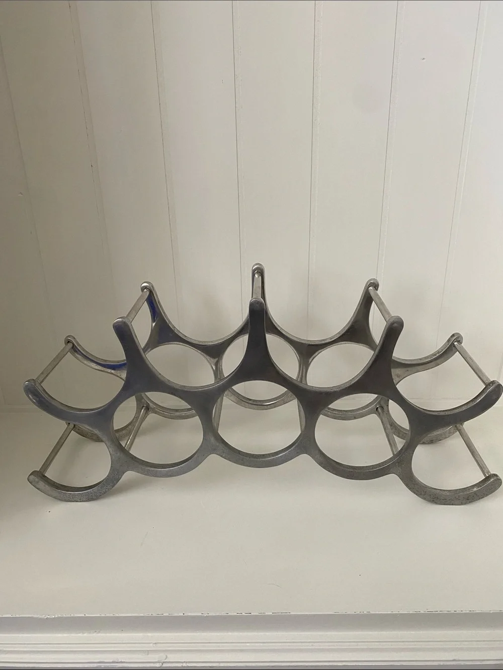 Vintage Midcentury Cast Aluminum Metal Wine Rack Organizer - 9 Bottle Display